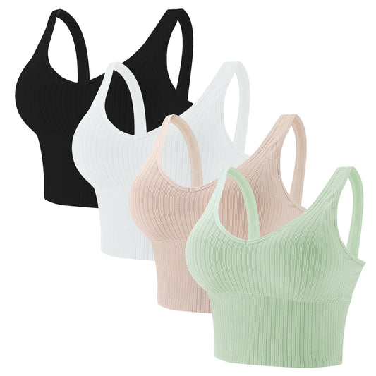 Eleplus 4 Pieces Comfy Cami Bra for Women Crop Top Yoga Bralette Longline Padded Lounge Bra Pack of 4