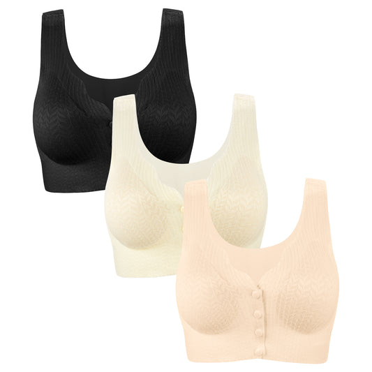 Eleplus Seamless Front Closure Bras for Women 3 Pack Wireless Smoothing Bralette Padded Comfortable Sleep Bras Pack