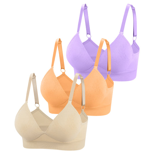 Eleplus 3 Pieces Deep V Wireless Bras for Women Seamless Comfy Bralettes Lightly Lined Multicolors Pack